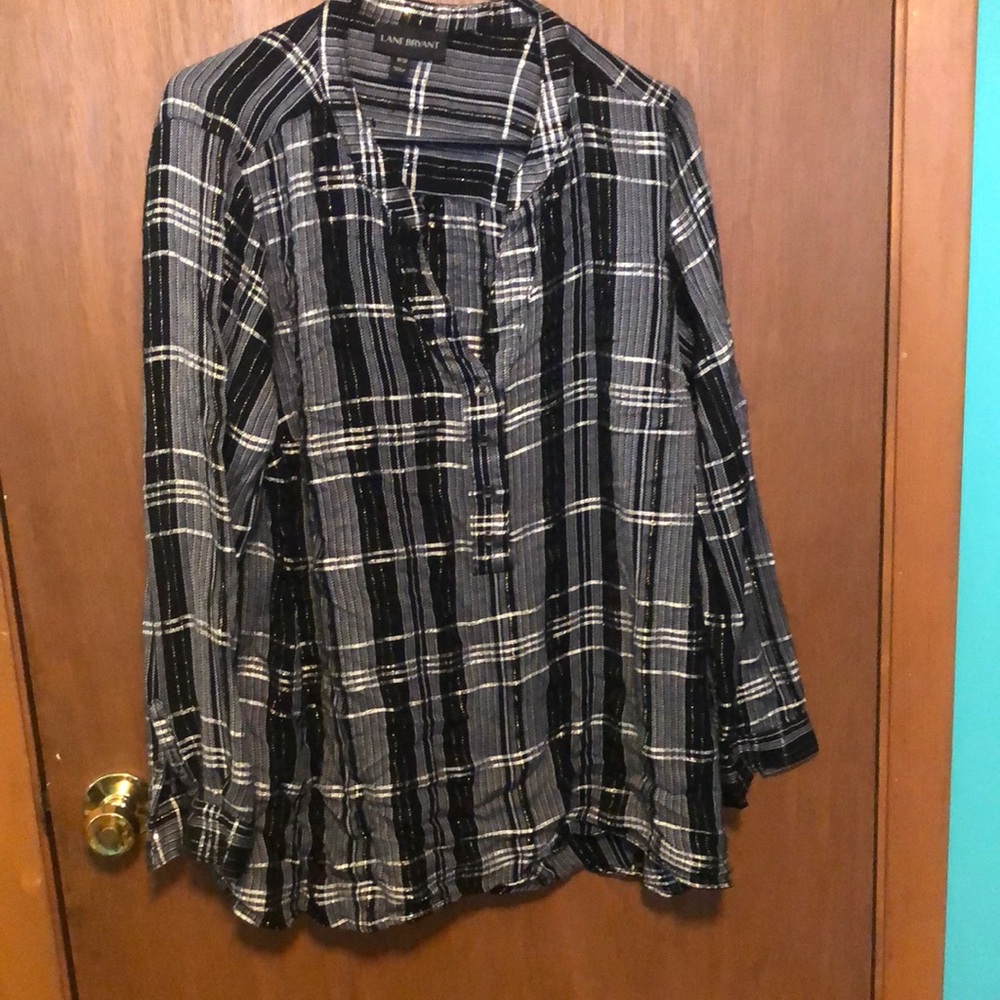 Lane Bryant tunic top plaid with metallic silver threading Size 18/20